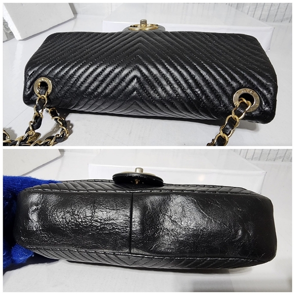 CHANEL Calfskin Chevron Quilted Medium Surpique Flap Shoulder Bag Black - Picture 10 of 16